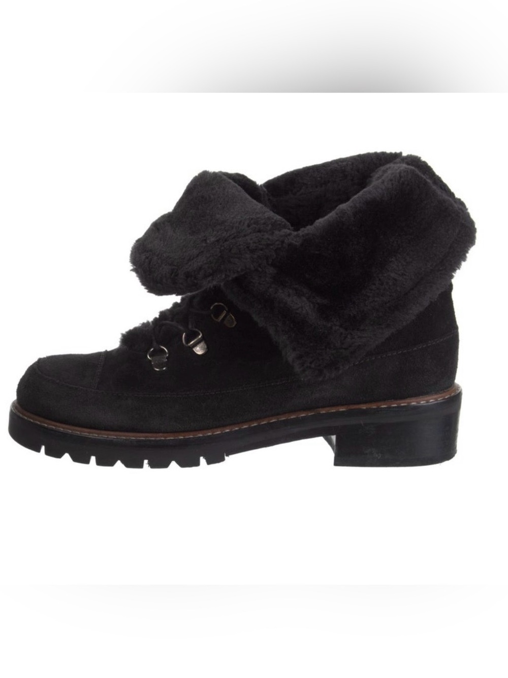 Stuart Weitzman Shoes | Black Suede Luge Bobsled Boots with Faux Fur Lining 7.5
